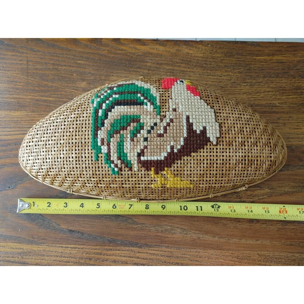 Country GrannyCore Rooster Basket Artist Signed 16
